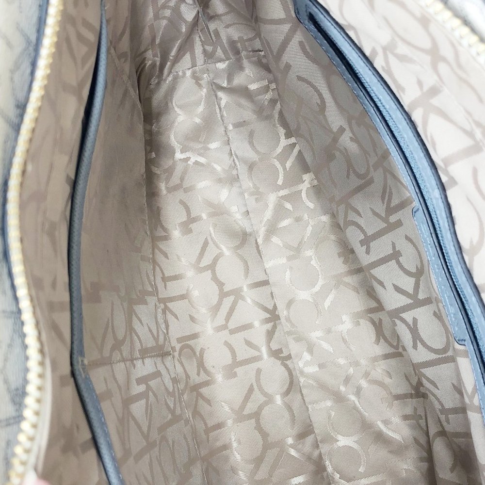 Calvin Klein monogram cream and pale blue Twilight tote purse handbag - Picture 11 of 14
